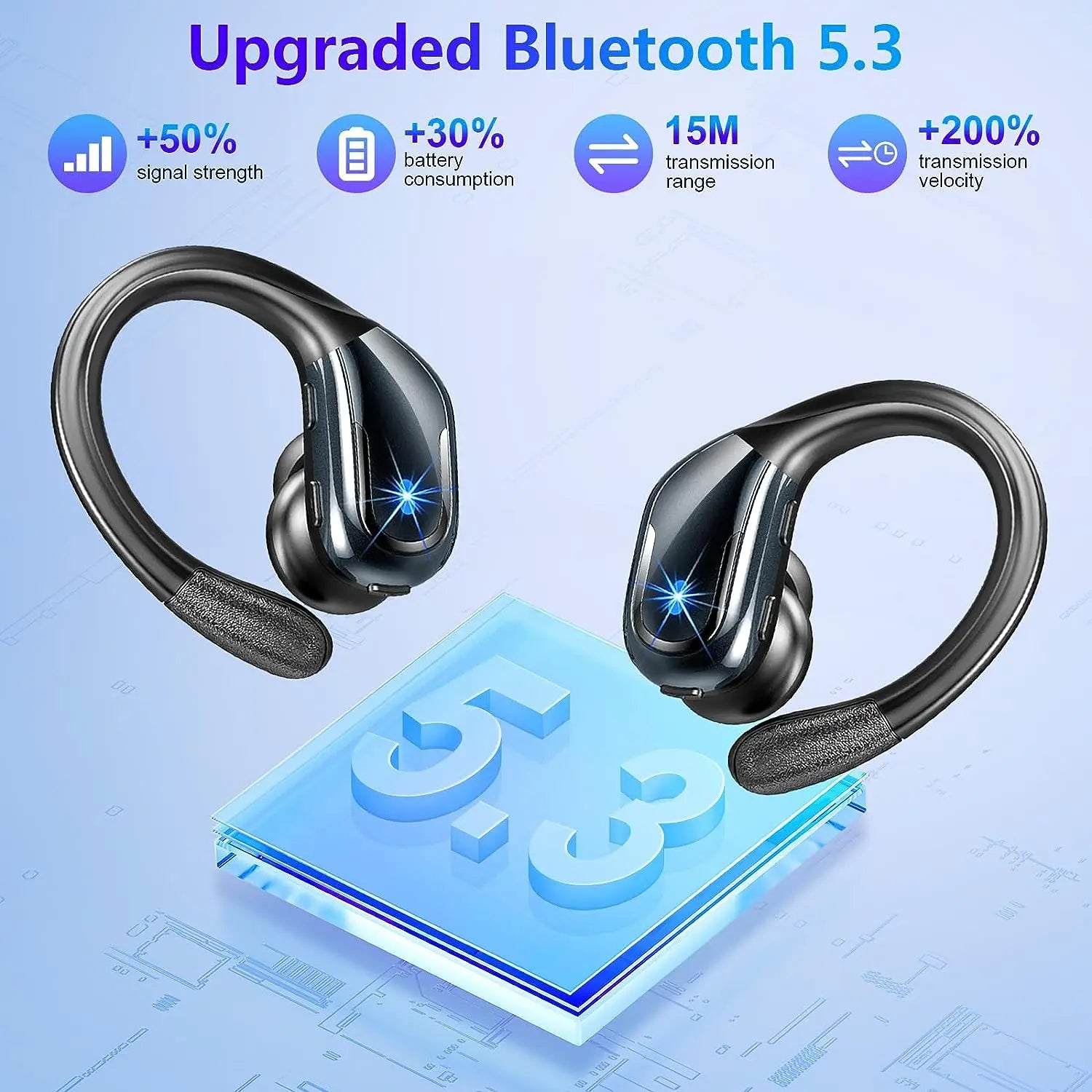 75Hrs Bluetooth 5.3 Wireless Earphones – IP7 Waterproof Sports Headphones with Deep Bass & ENC Noise Cancelling Mic
