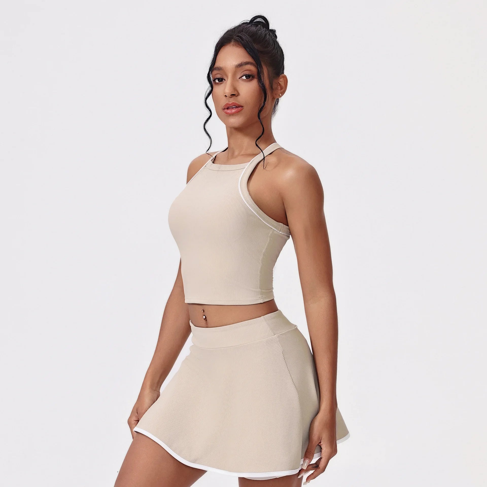 2PCS Women's Active Set – Sports Bra & High-Waist Bottom Skirt