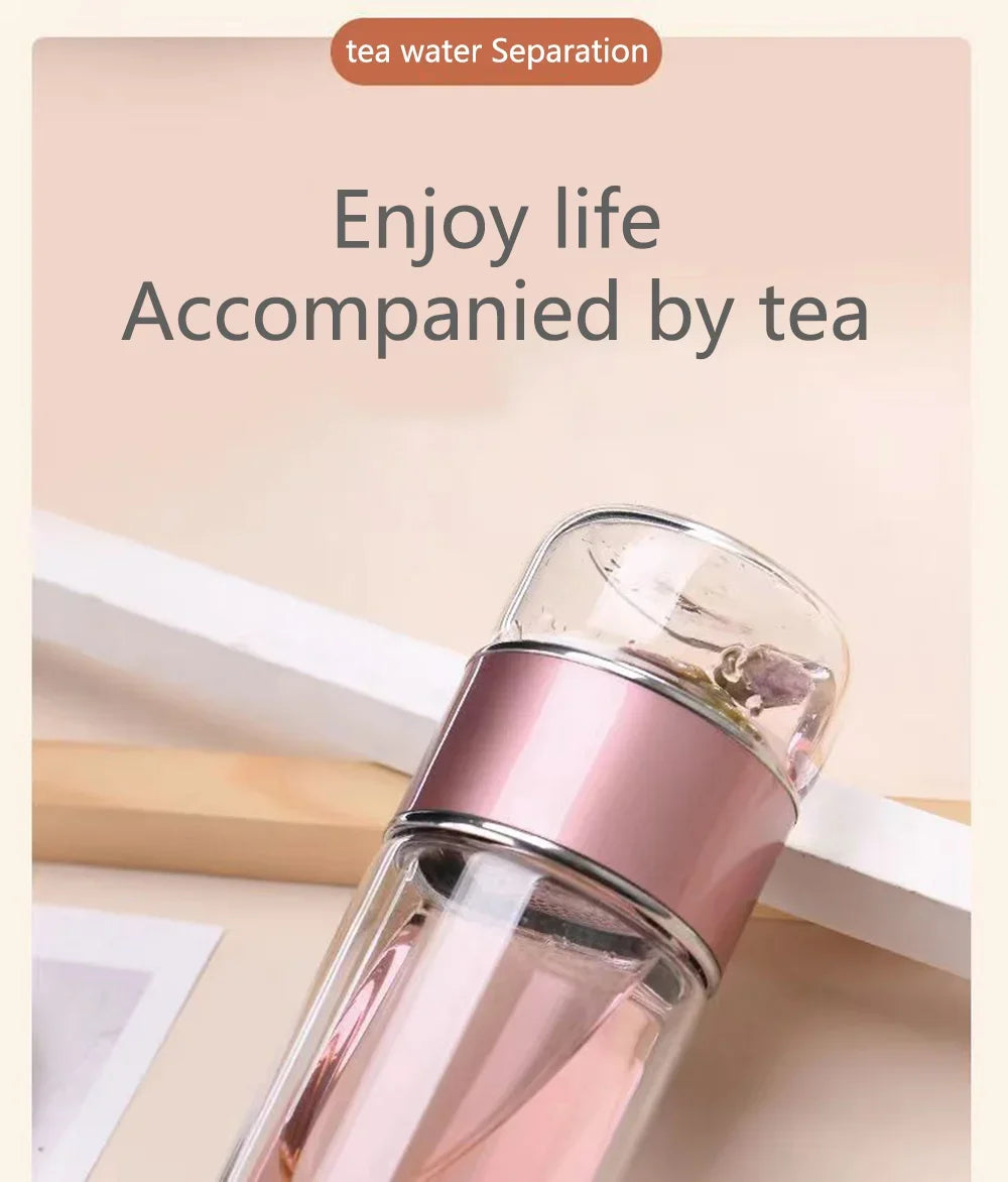 350ML/500ML Double Glass Water Bottle with Tea Infuser & Protective Sleeve