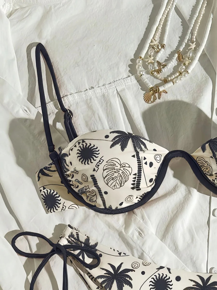 Brazilian Micro Bikini Set – Push-Up Print Swimwear for Women