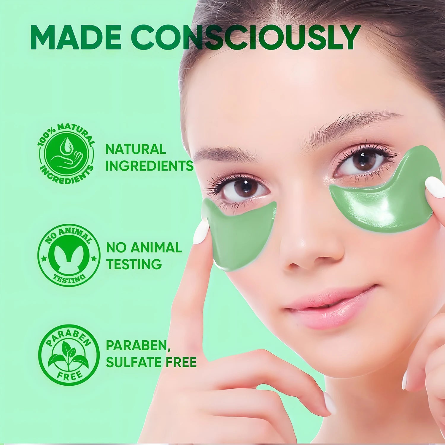 60pcs Seaweed & Hyaluronic Acid Eye Mask – Collagen Eye Patches for Dark Circles & Puffiness