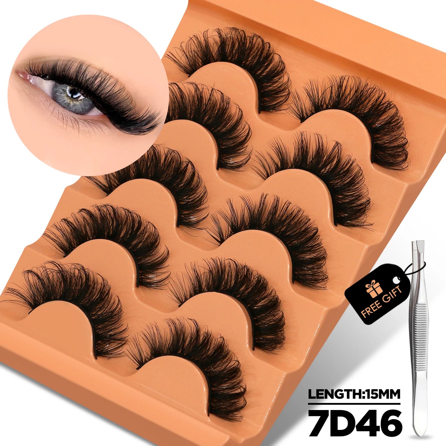 GROINNEYA 8D Cat Eye Faux Mink Lashes – Fluffy, Wispy Long Eyelashes (5 Pairs Pack)
