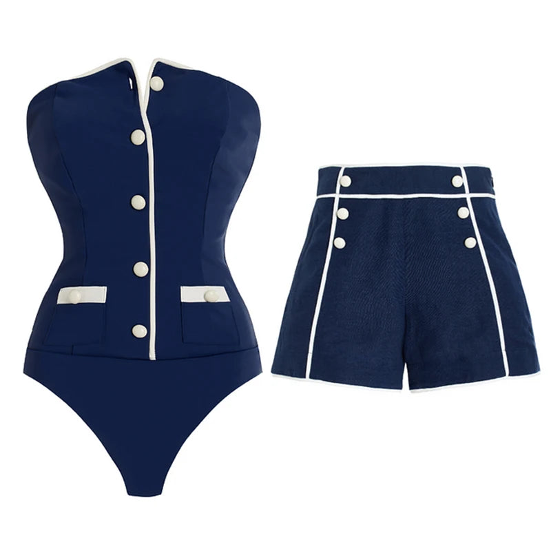 High-Waist Bikini & Shorts Set – Sexy Women’s Summer Swimsuit (2-Piece Beachwear)