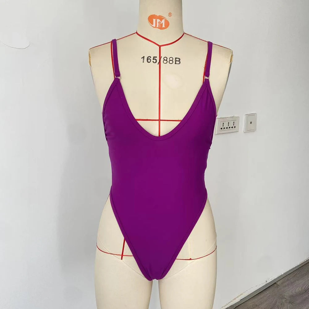 BEACHCICI Deep V Solid One-Piece Swimsuit