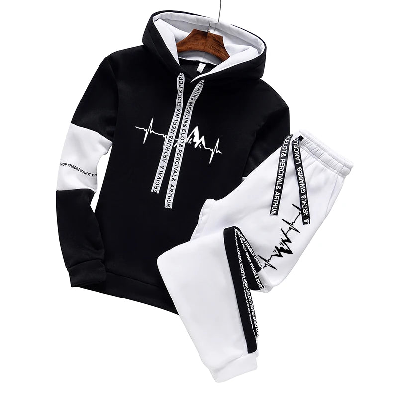 Men’s Classic Tracksuit Set – Printed Hooded Sweatshirt & Joggers
