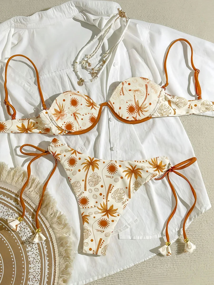 Brazilian Micro Bikini Set – Push-Up Print Swimwear for Women