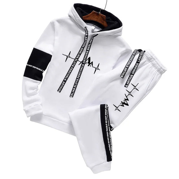Men’s Classic Tracksuit Set – Printed Hooded Sweatshirt & Joggers