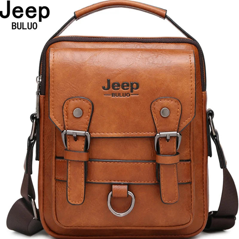 JEEP BULUO Men’s Leather Messenger Bag – Multi-Function Business Shoulder Bag with Large Capacity
