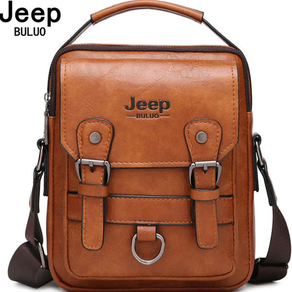 JEEP BULUO Men’s Leather Messenger Bag – Multi-Function Business Shoulder Bag with Large Capacity