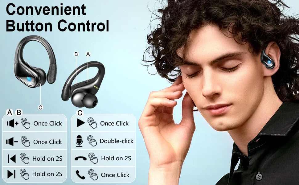 75Hrs Bluetooth 5.3 Wireless Earphones – IP7 Waterproof Sports Headphones with Deep Bass & ENC Noise Cancelling Mic