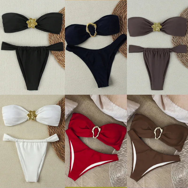 2025 Push-Up Micro Sexy Bandeau Brazilian Thong Swimwear for Women"