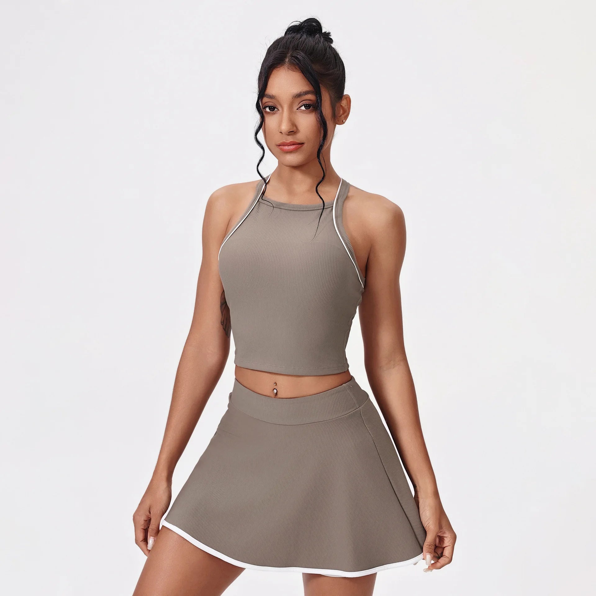 2PCS Women's Active Set – Sports Bra & High-Waist Bottom Skirt