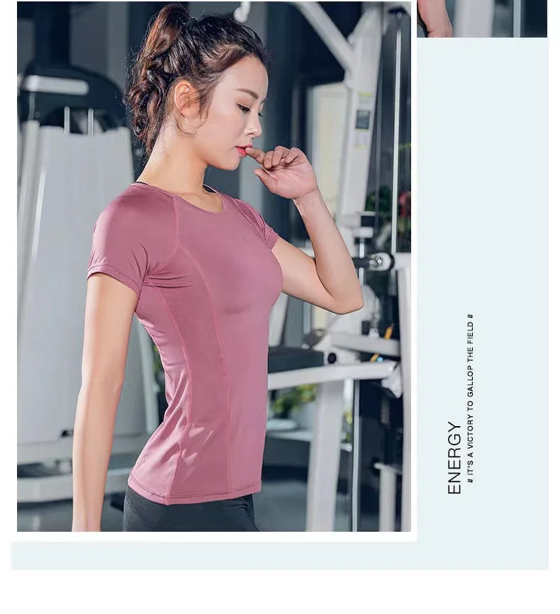 Women's Sports Wear For Fitness Running Jogging Seamless Short Sleeve Gym Woman Sport Shirt Yoga