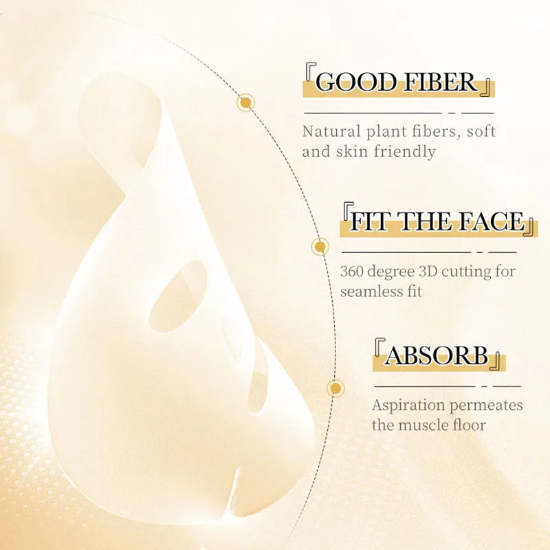 15pcs 24K Gold Hyaluronic Acid Face Mask Facial Firming Moisturizing Brightening Hydrating Facial