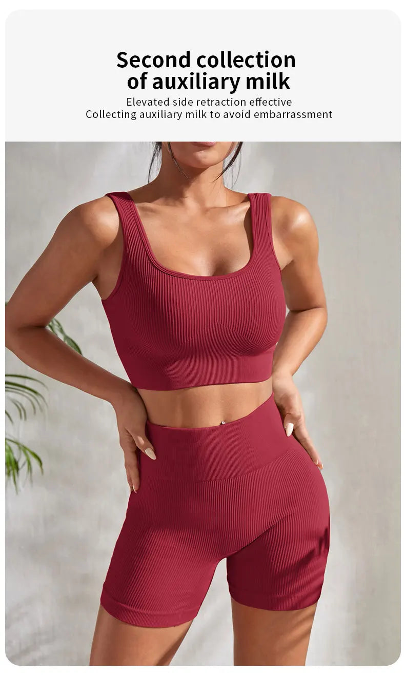 Ribbed Seamless 2-Piece Yoga Set – Crop Tank & High-Waist Shorts